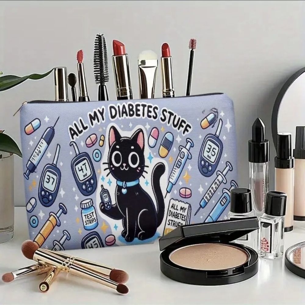 Cute Cat Themed Cosmetic Bag - Gray - Picture 2 of 3